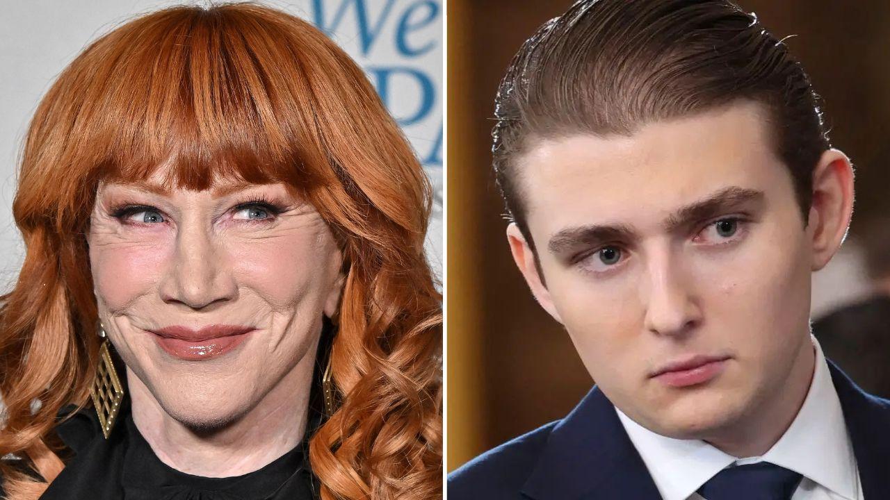 A photo of Kathy Griffin alongside a photo of Barron Trump