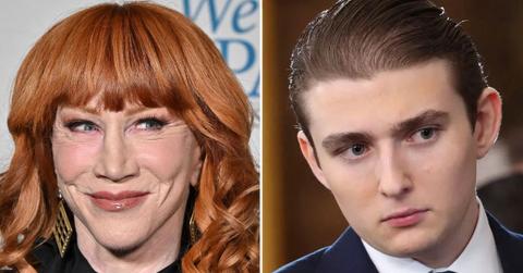 A photo of Kathy Griffin alongside a photo of Barron Trump