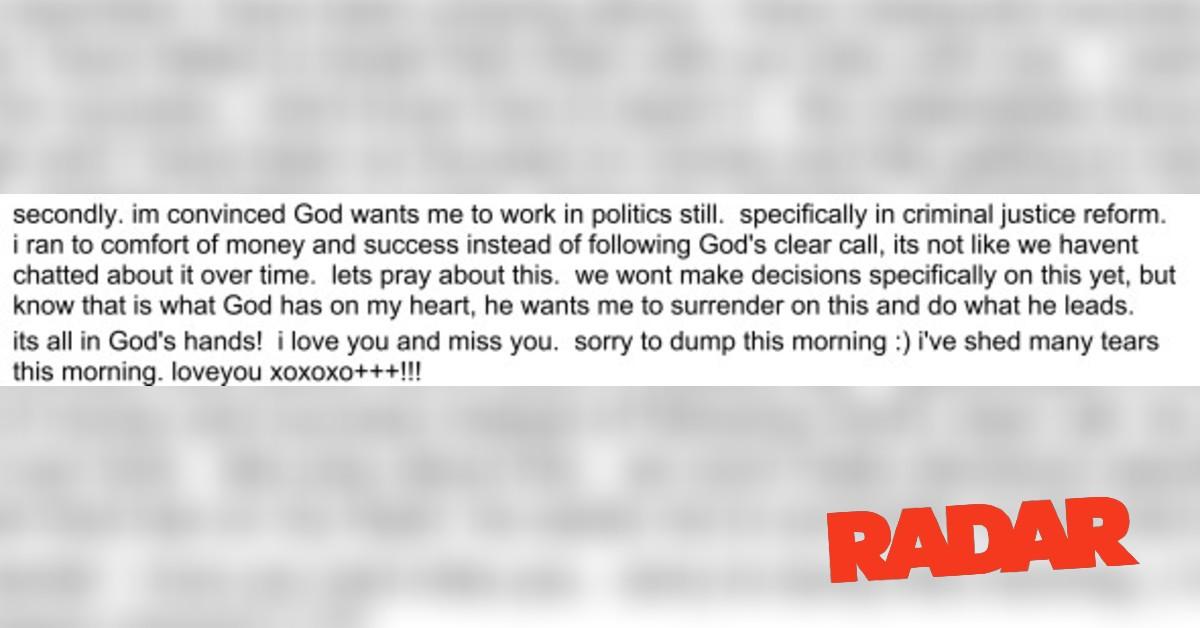 Josh Duggar said he was 'convinced' he was meant to work in 'politics' after prison.