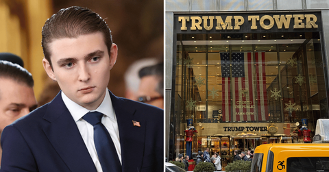 Split photo of Barron Trump, Trump Tower