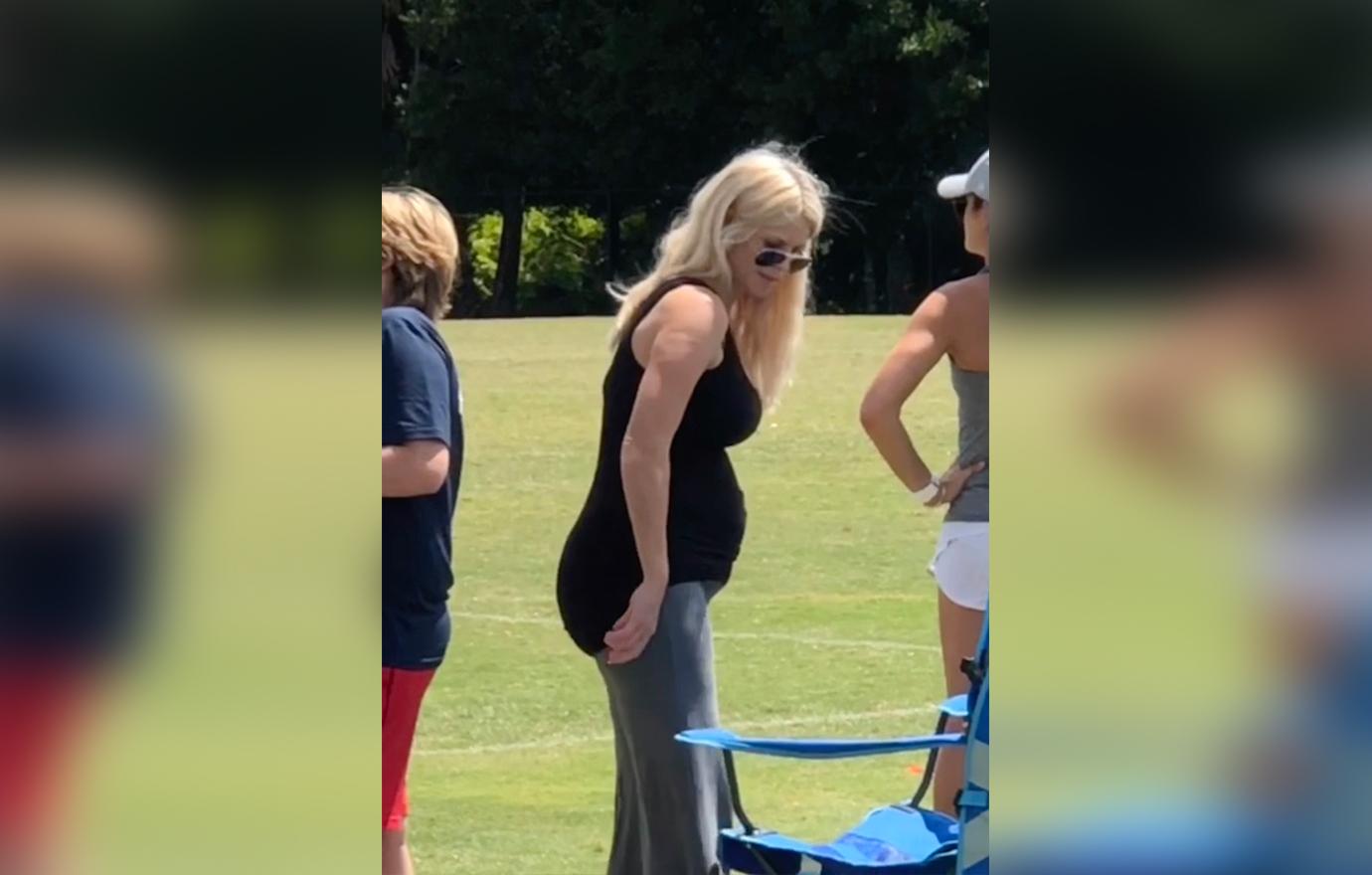 Elin Nordegren Wearing All Black With Pregnant Belly at Her Son's Flag Football Game