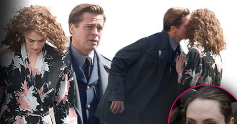 //brad pitt angelina jolie divorce rumors lizzy caplan kissing set pp