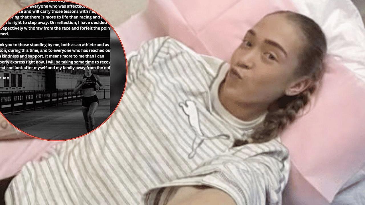 An Australian athlete has issued an apology for not exiting a race after she became ill.