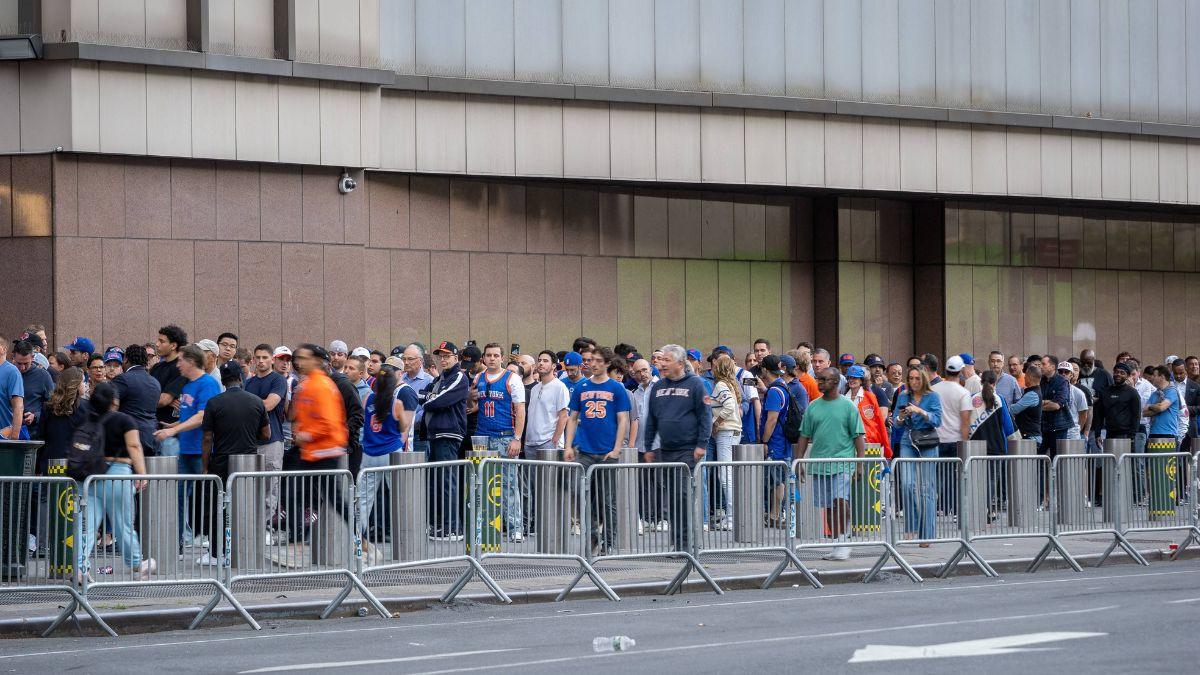 A photo of crowds outside of Madison Square Garden
