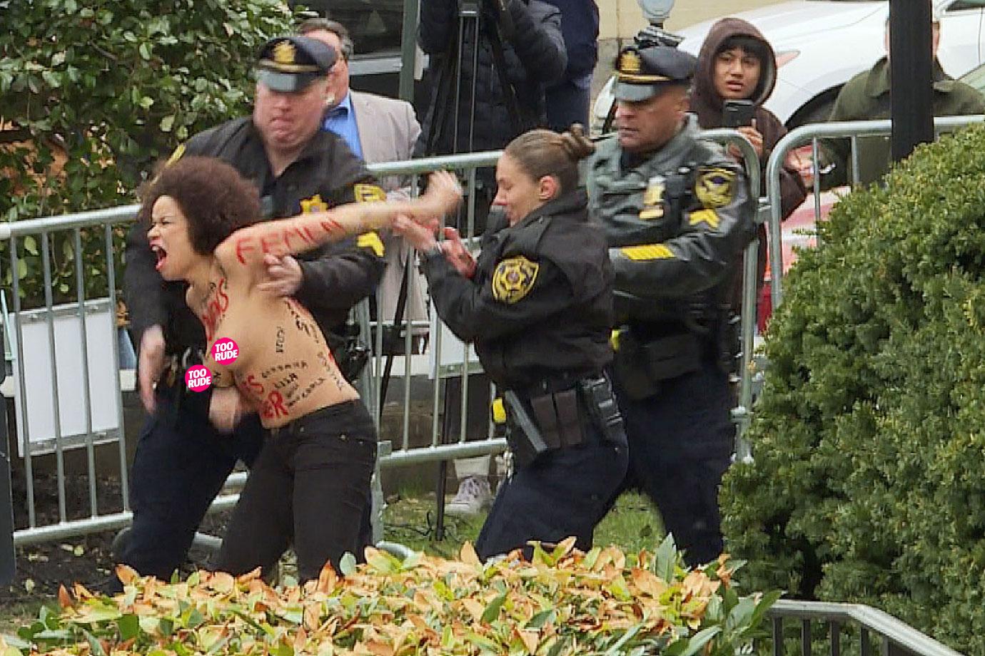 //Bill Cosby Topless Protestors Courthouse