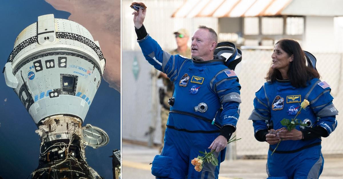 Composite photo of spacecraft, NASA astronauts Barry Wilmore and Suni Wiliams.