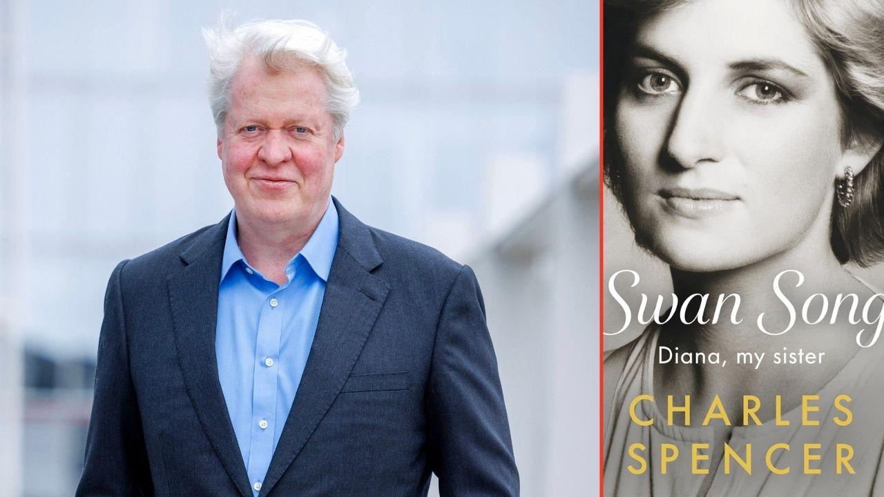 Split photo of Earl Spencer and his book 'Swan Song: Diana, My Sister'