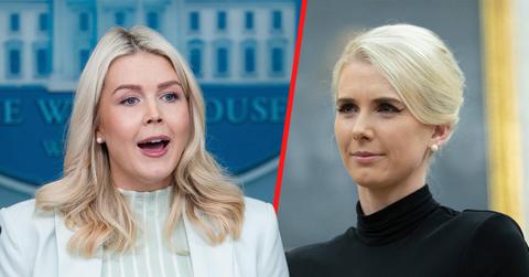Karoline Leavitt (left) and Natalie Harp (right) were seen having a conversation with President Trump.