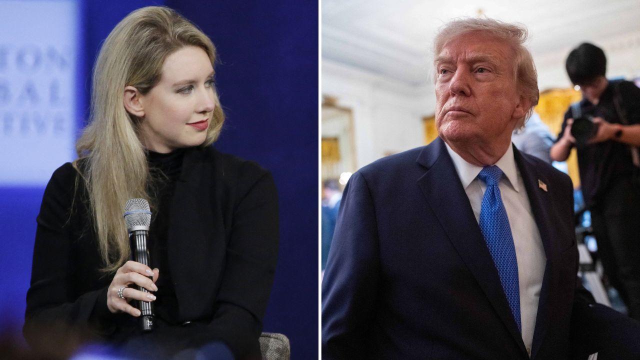 A photo of Elizabeth Holmes alongside a photo of Donald Trump