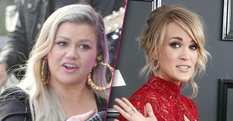 Kelly Clarkson Looking Angry with Split of Carrie Underwood Looking Serious