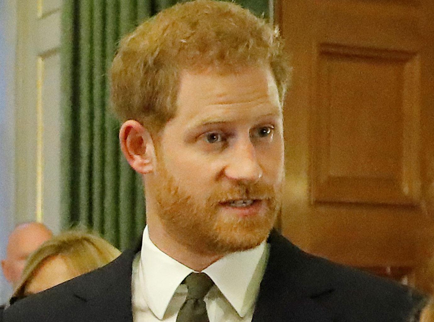 Prince Harry Wearing Dark Suit, Light Shirt and Green Tie