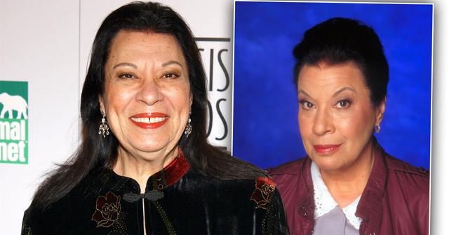 Smiling Shelley Morrison Wearing Chinese Inspired Dress, Inset Shelley as 'Rosario' on TV Show "Will And Grace'