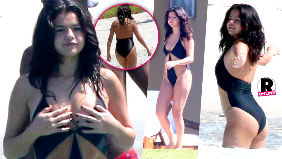 Wet & Wild Selena Gomez Flaunts Her Butt & Boobs In Odd Bathing Suit — 9  Photos Of Her Strange Fashion Choice