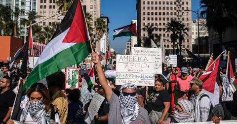 hundreds of anti israel protesters storm the streets of manhattan