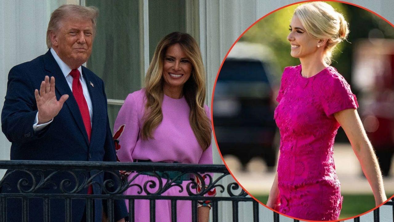 A photo of Donald Trump and Melania Trump alongside a photo of Natalie Harp