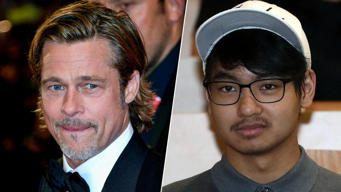 Brad Pitt Looking Estranged with Inset of Son Maddox Jolie-Pitt Looking Serious