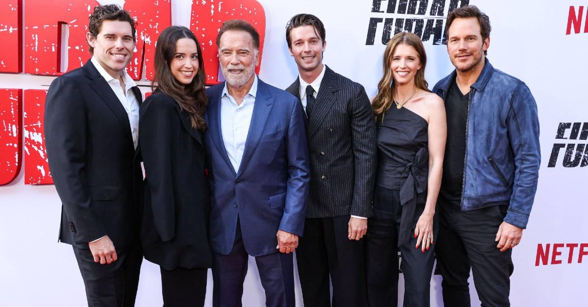 Photo of Christopher Schwarzenegger, Christina Schwarzenegger, Arnold Schwarzenegger, Patrick Schwarzenegger, Katherine Schwarzenegger and Chris Pratt