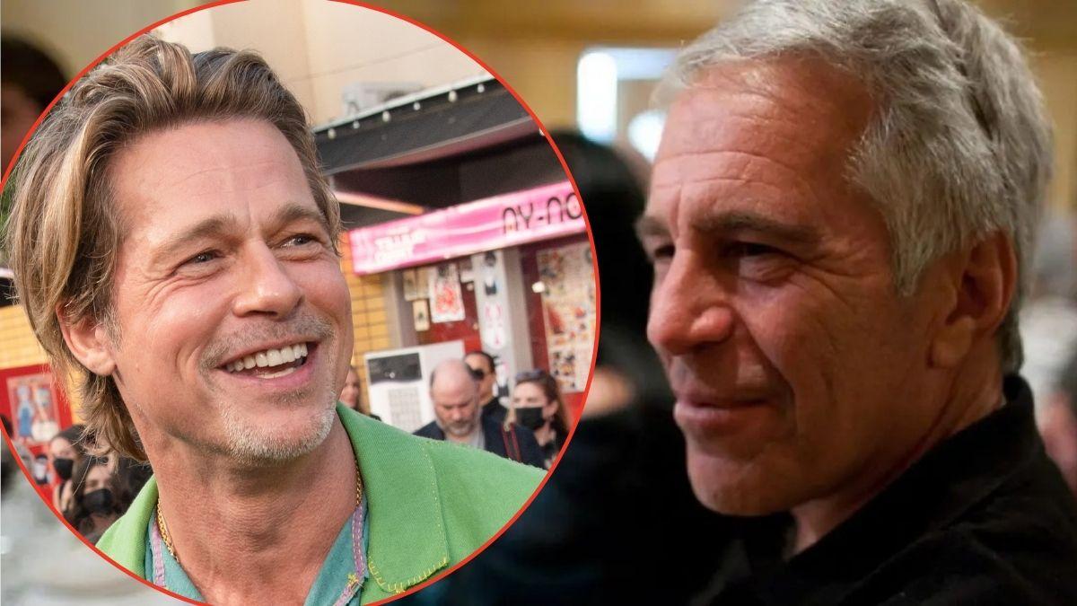 Split photos of Jeffrey Epstein and Brad Pitt