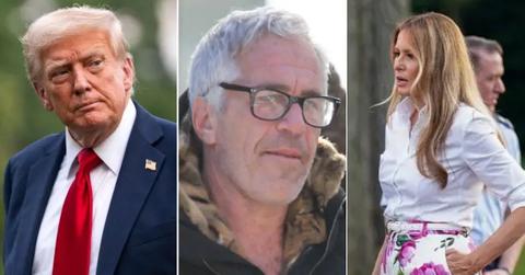 Composite photo of Donald Trump, Jeffrey Epstein and Melania Trump