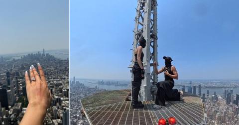 A daredevil couple climbed to the top of the Empire State Building, where the man proposed to his girlfriend.