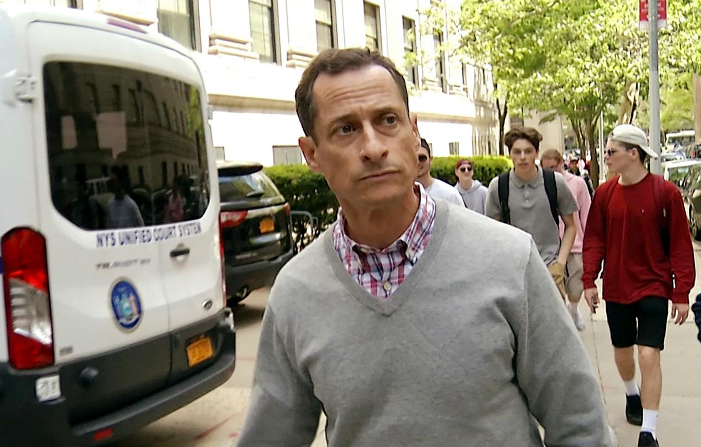 Anthony Weiner leaves a federal courthouse where the Probation Department in New York