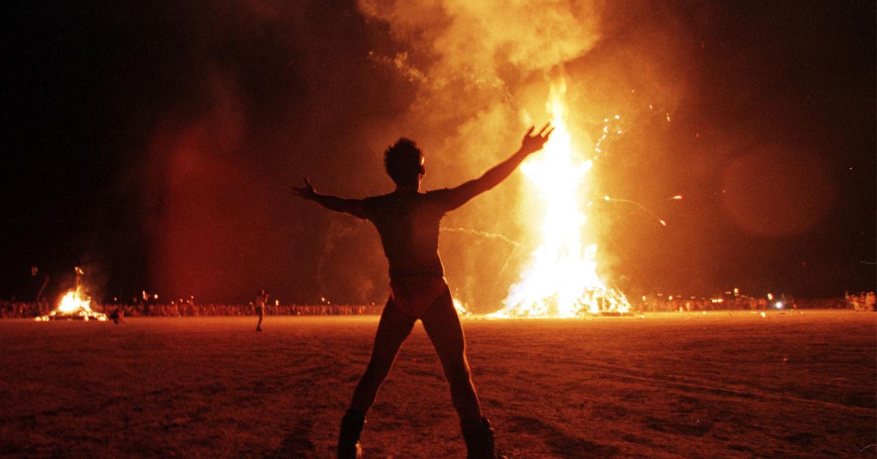 Burning Man - Literally! Guy Runs Into Flames At Fest