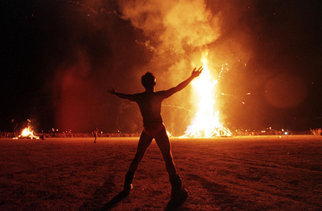 Burning Man Literally! Guy Runs Into Flames At Fest