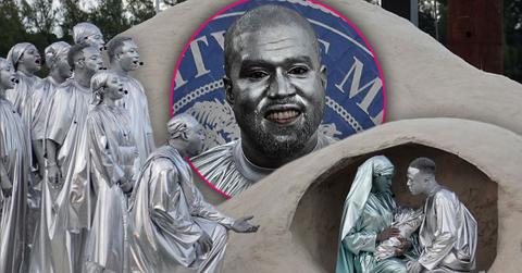 Kanye West Wears Silver Body Paint & Robe For Miami Opera