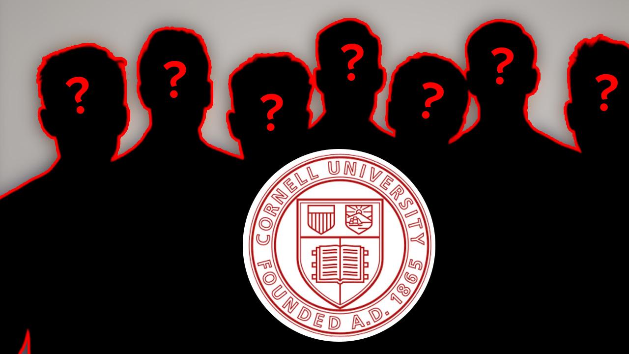 A photo of anonymous men with the Cornell University logo