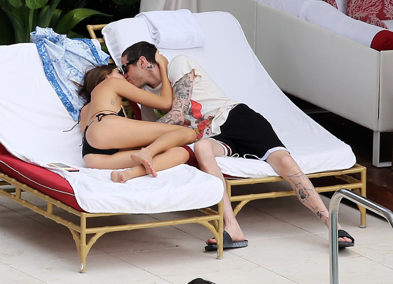 Kaia Gerber And Pete Davidson Kiss In Miami Pool Getaway