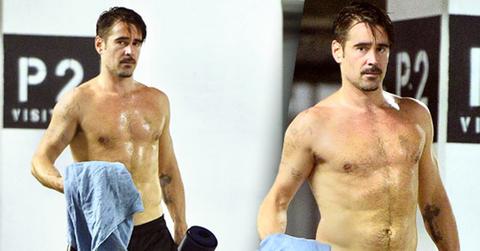 //colin farrell shirtless yoga pp