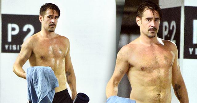 //colin farrell shirtless yoga pp