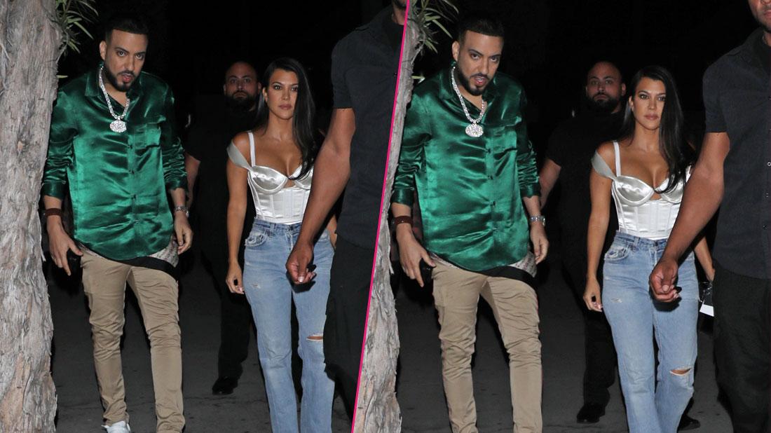 Kourtney Kardashian and French Montana arrive together to Genghis Cohen to celebrate Steph Steph's birthday party in Los Angeles.