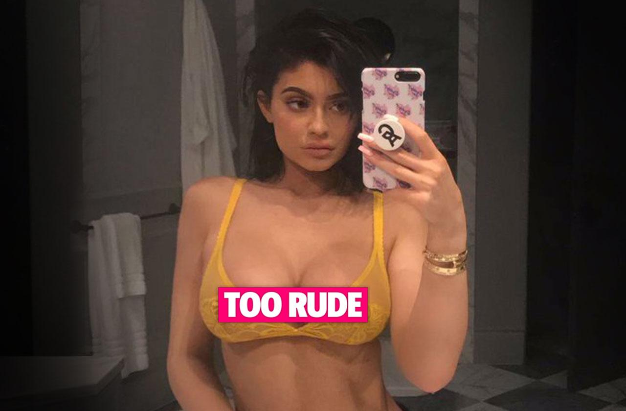 Kylie Jenner Flaunts Major Cleavage in Yellow Lace Bra After