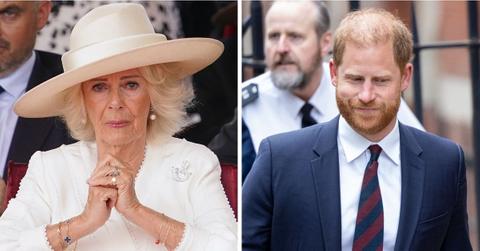 Split photo of Prince Harry and Queen Camilla