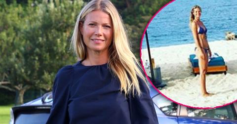 //gwyneth paltrow shows bikini bump PP