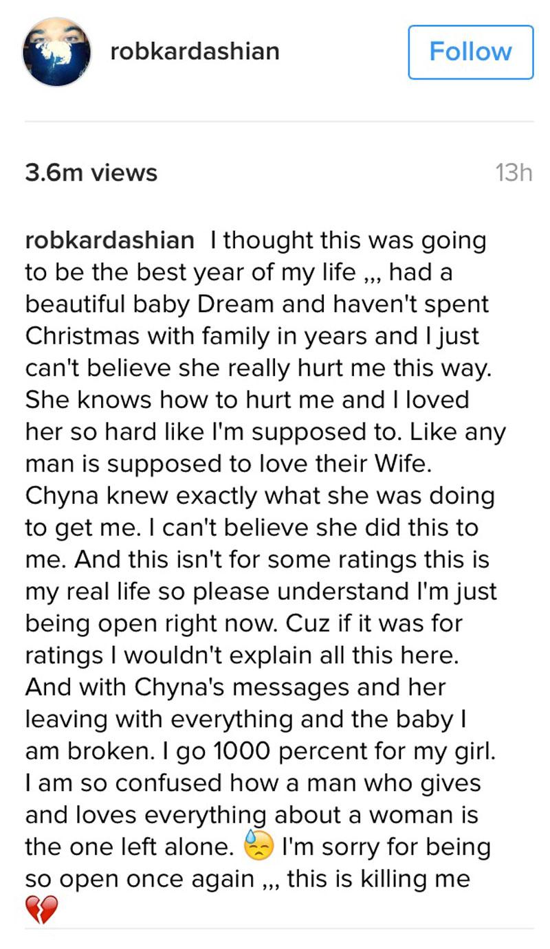 Blac Chyna and Rob Kardashian Instagram Breakup - Rob Kardashian Says Blac  Left Him