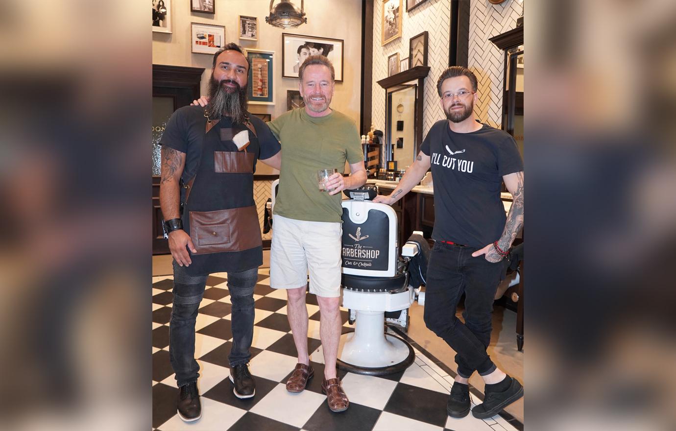 Bryan Cranston Smiles with a Cocktail Dressed Casual At The Barbershop