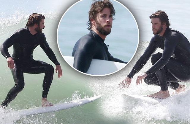 Liam Hemsworth Surfing Malibu Pics