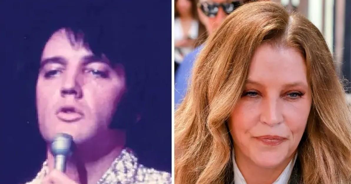 Split photo of Elvis Presley and Lisa Marie Presley