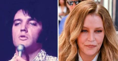 Split photo of Elvis Presley and Lisa Marie Presley