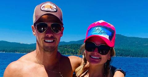 Brendan McLoughlin and Miranda Lambert wear caps while at Lake Tahoe