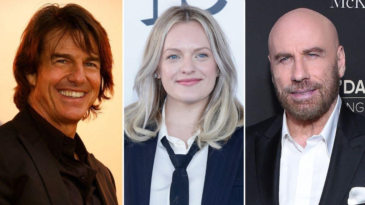 split image of Tom Cruise, John Travolta, and Elisabeth Moss