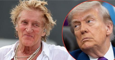 Split photos of Rod Stewart and Donald Trump