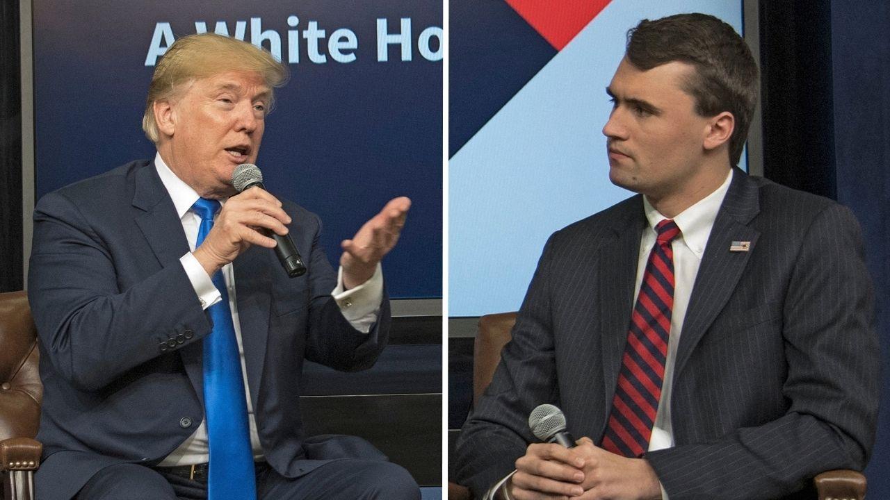 Split photos of Donald Trump and Charlie Kirk