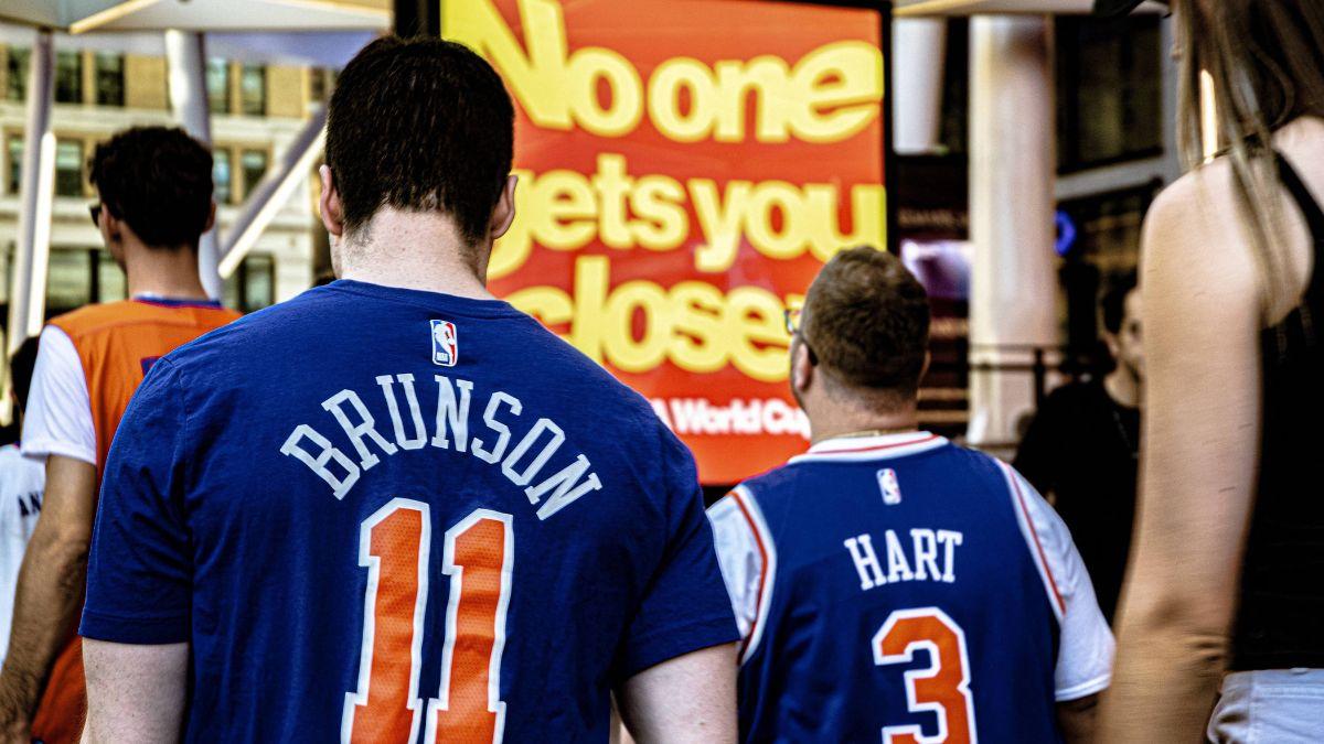 A photo of Knicks fans outside of Madison Square Garden
