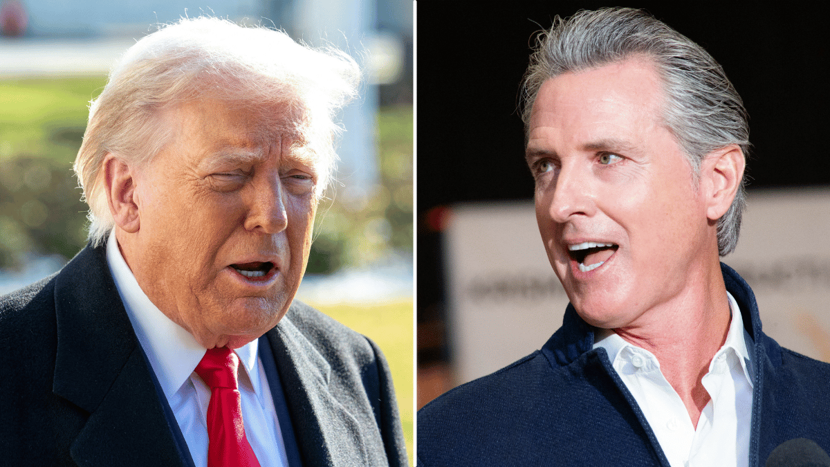 Split photo of Donald Trump, Gavin Newsom