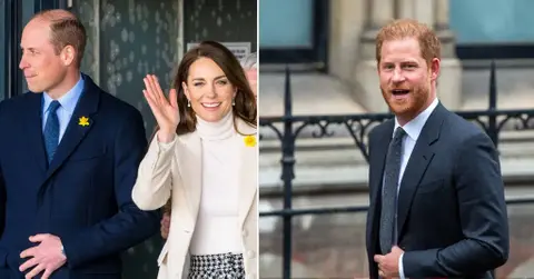 Composite photo of Prince William, Kate Middleton and Prince Harry