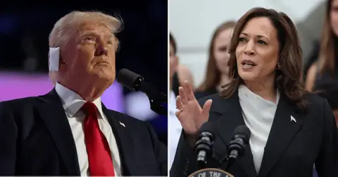 Composite image of Donald Trump and Kamala Harris