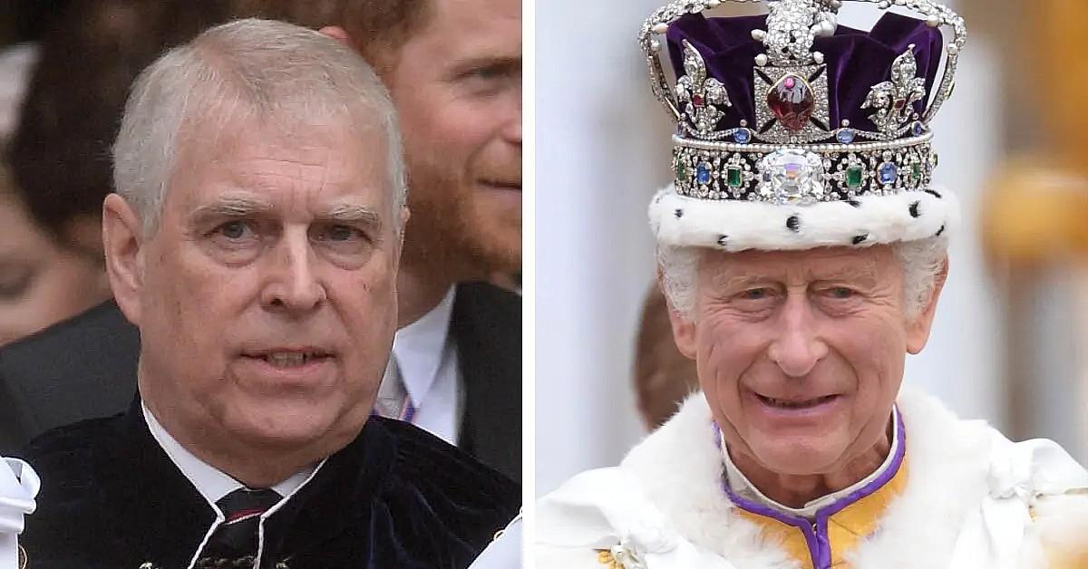Split photos of King Charles and Andrew Windsor